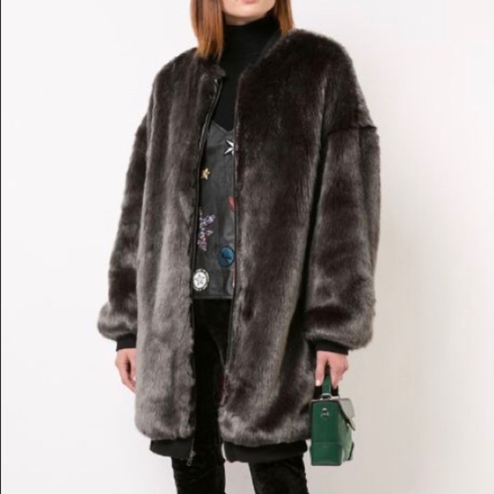 Nicole Miller Zipped Up Faux Fur Jacket